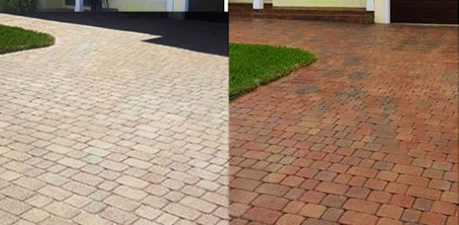 Before and after pavers cleaning and sealing