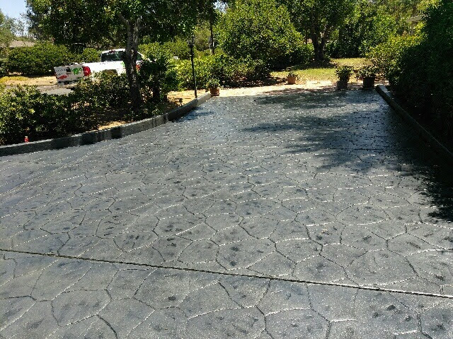 French grey smith color stamped concrete driveway staining and sealing