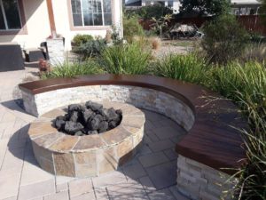 outdoor pavers flooring and flagstone bench and fire pit