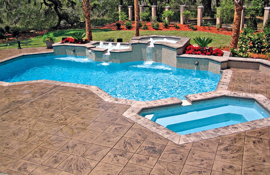 Pool Deck Stamped Concrete Cost Labor, Above Ground Pool Deck Cost Per Square Foot