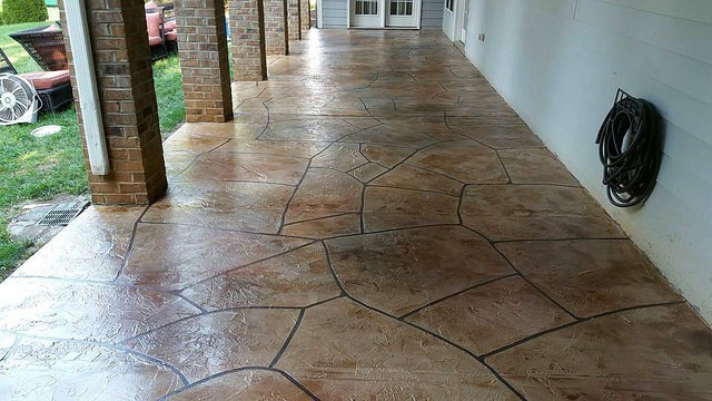 stamped concrete floor brown staining