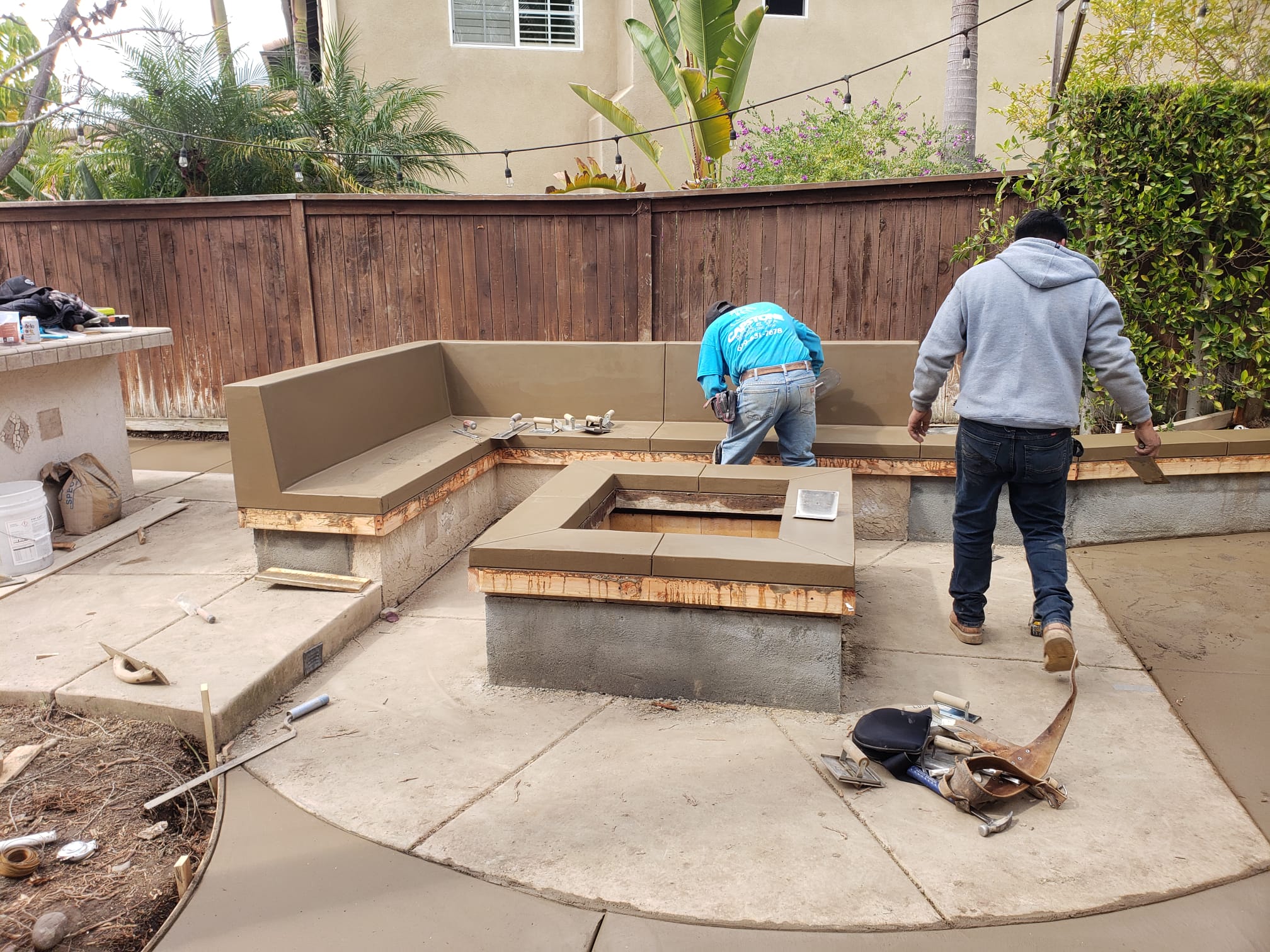 concrete fire pit and setting area repairs.